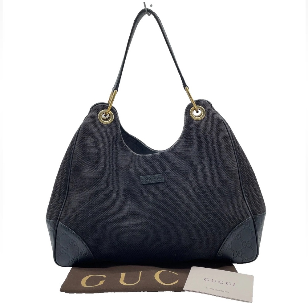 Gucci Guccissima Pattern Canvas x Leather Black Handbag W/Dustbag NS090137